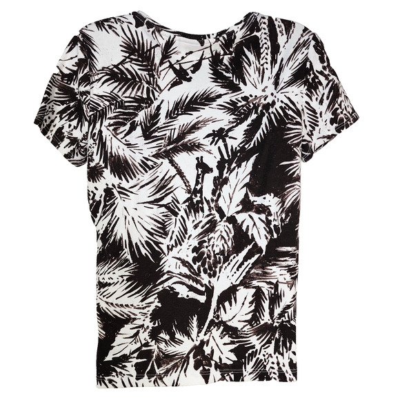 Chico's T Shirt Top Womens Size 1 Small Black White Exotic Palm Print Tropical - Picture 2 of 7